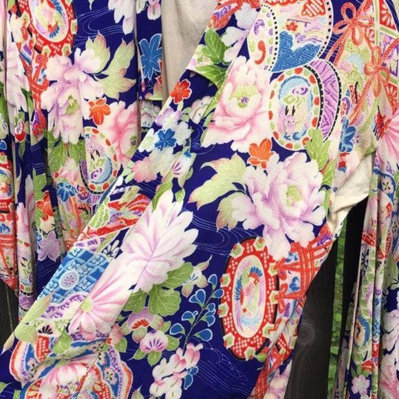 Vintage 1940’s Japanese Yukata Kimono Purple floral size S - Picture 6 of 13